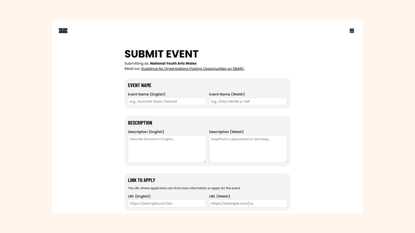 Screenshot of a custom submission form, with title description and keyword fields in both english and welsh.